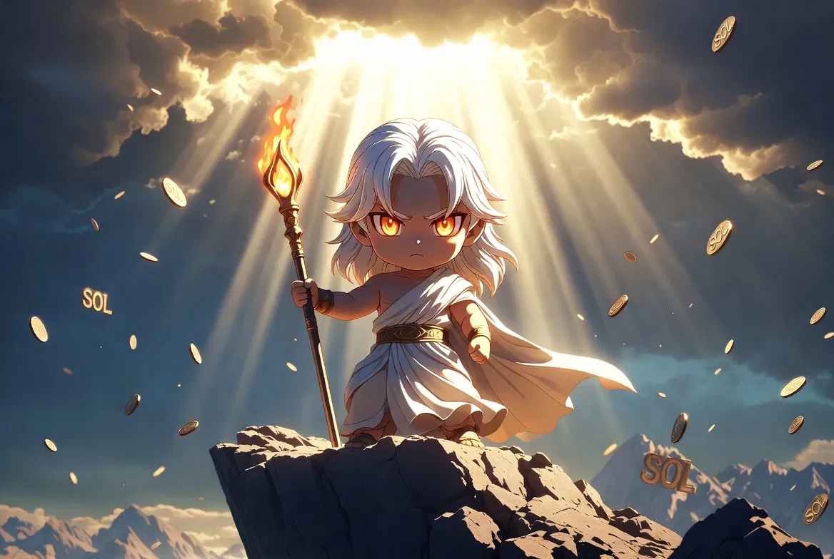 God's Mascot - Moses with flaming staff and SOL coins